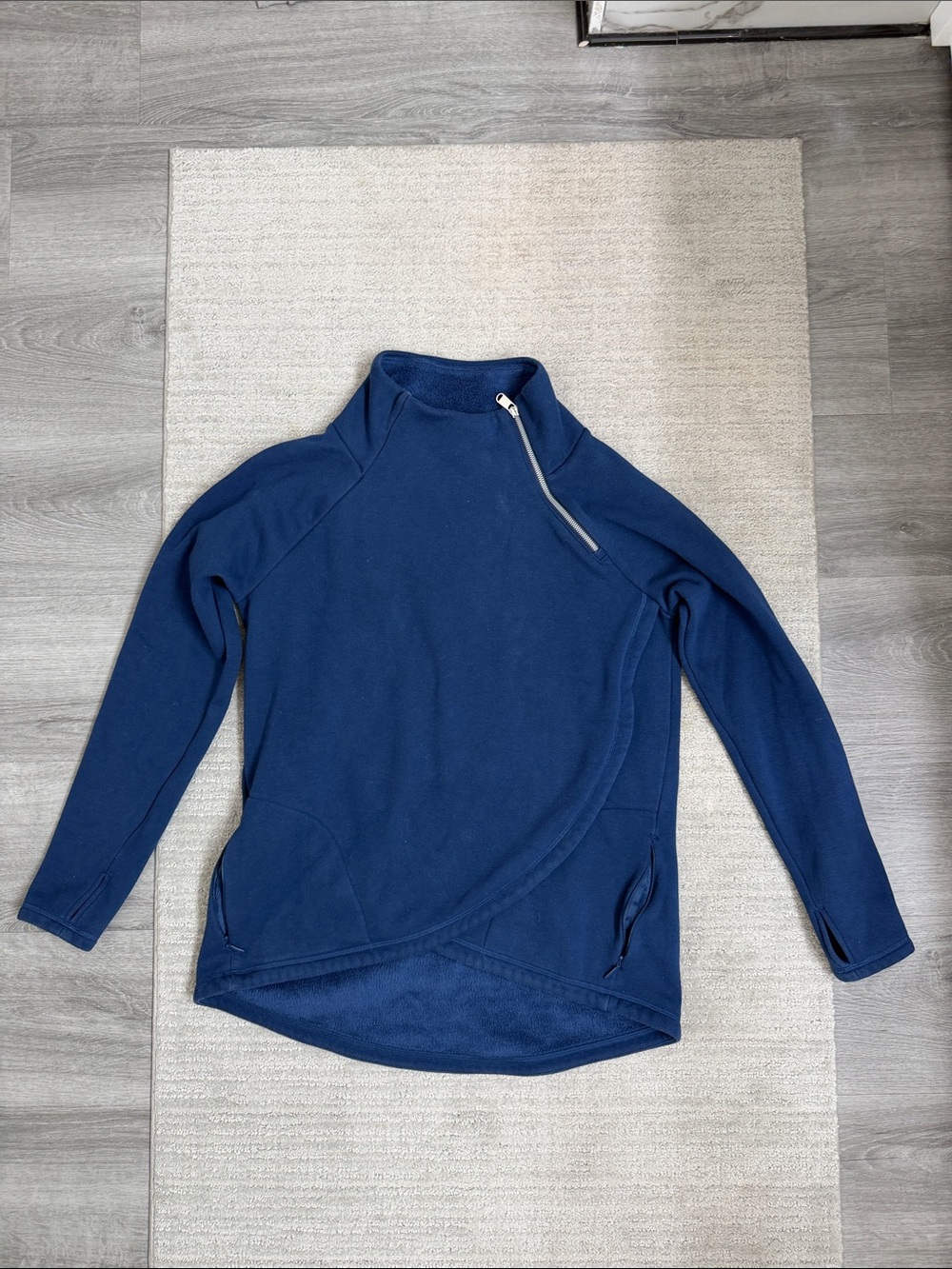 Athleta Navy Blue Asymmetrical Zip Fleece Pullover